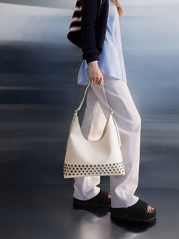 Liv Grommet Hobo Bag, Cream, hi-res
