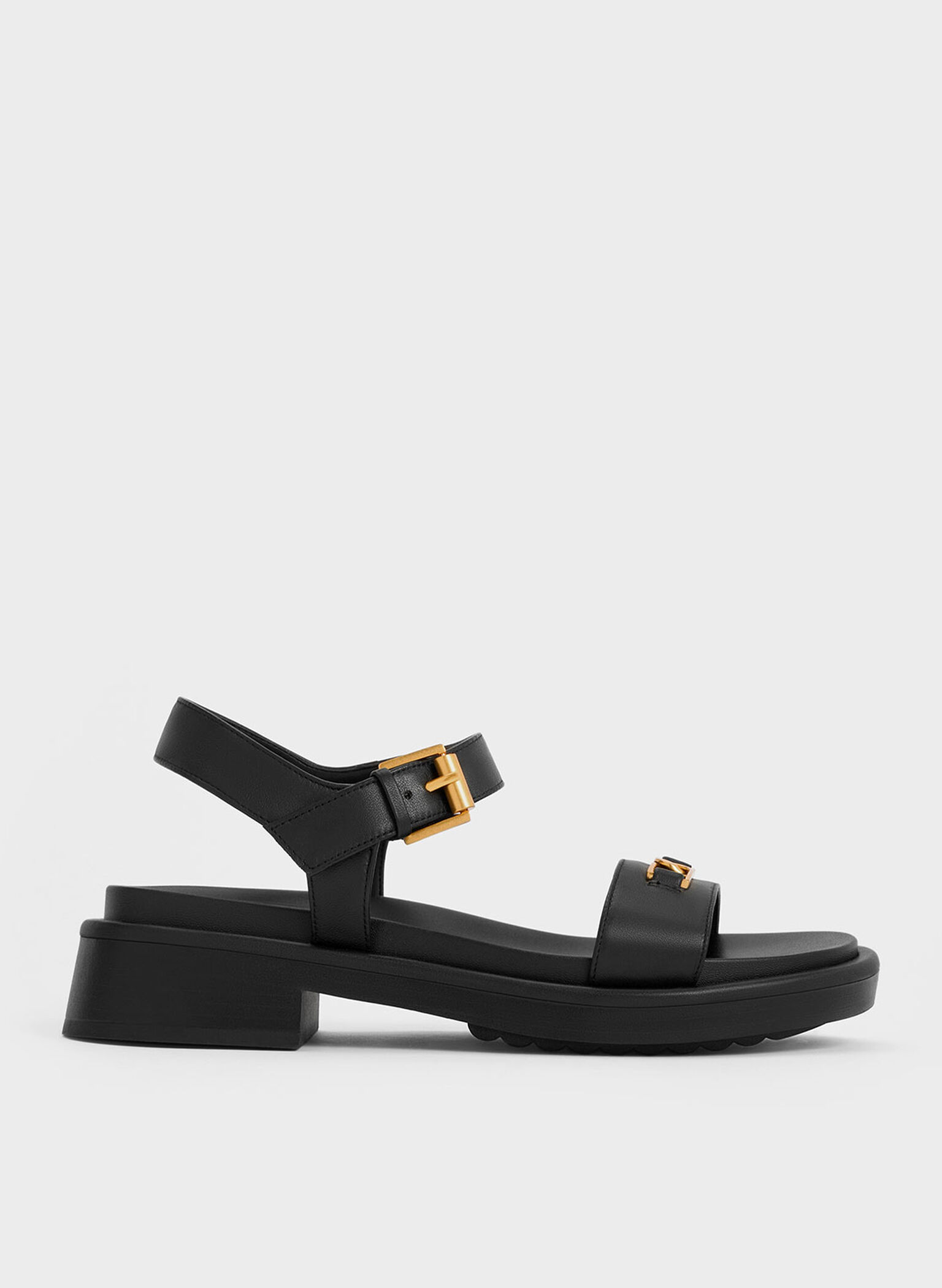 Gabine Leather Sandals, Black, hi-res