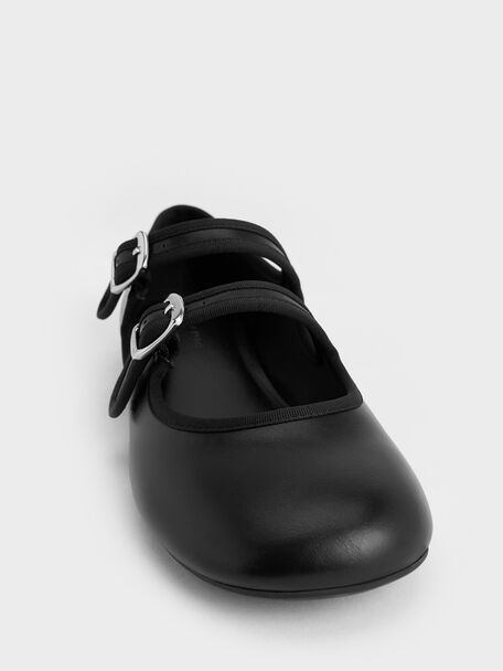 Double-Strap Mary Jane Flats, Black, hi-res
