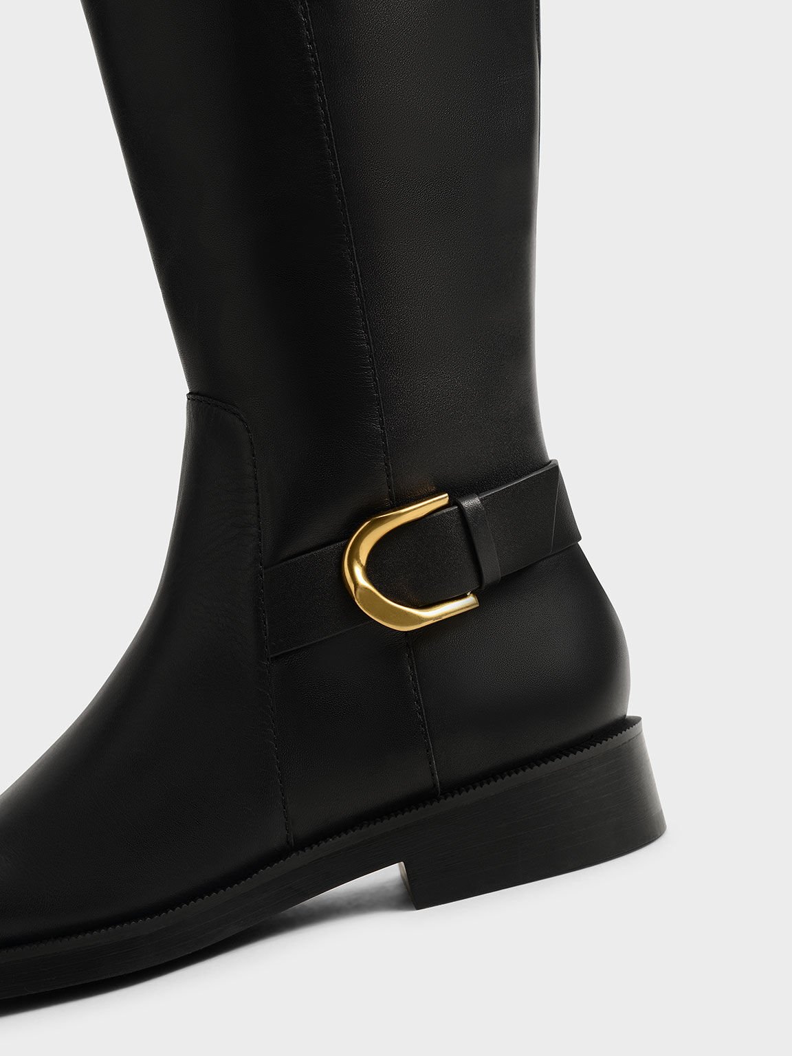 Gabine Buckled Leather Knee-High Boots, Black, hi-res