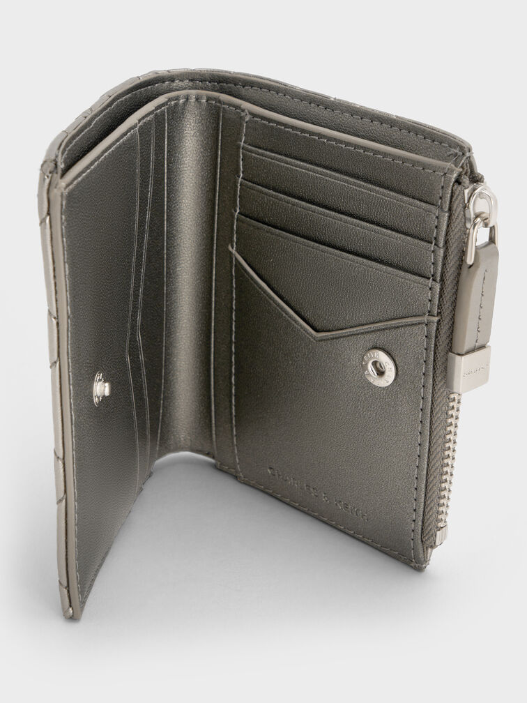 Duo Metallic Quilted Small Wallet, Pewter, hi-res