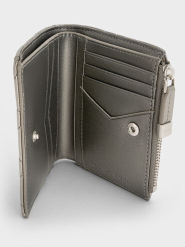 Duo Metallic Quilted Small Wallet, Pewter, hi-res