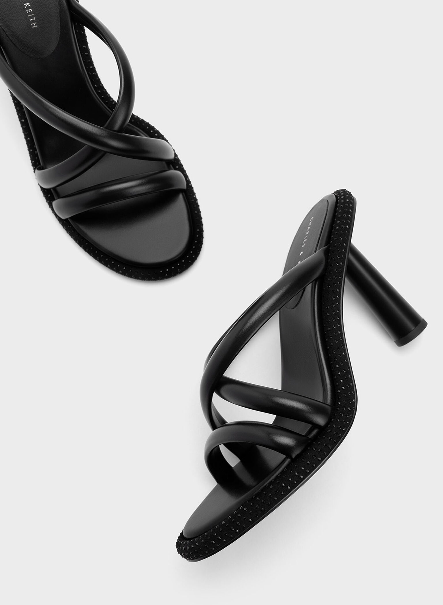 Crossover Crystal-Embellished Mules, Black, hi-res