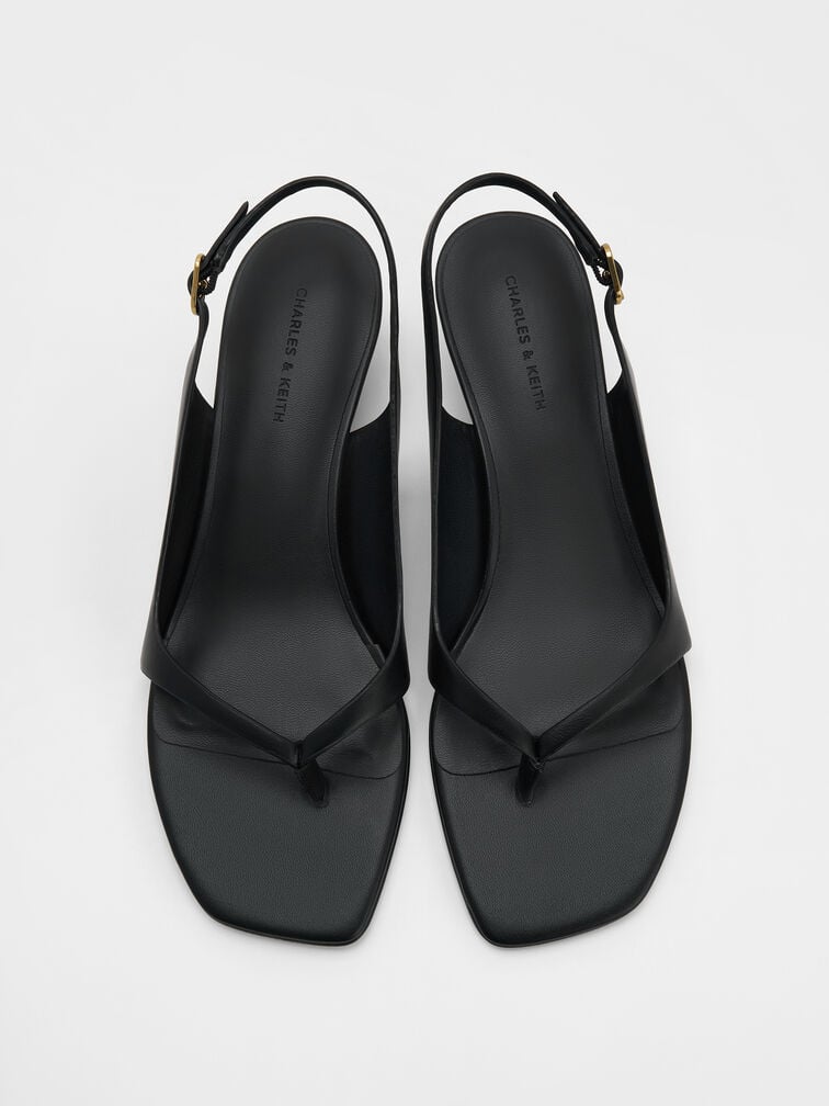 Rayne Square-Toe Kitten-Heel Thong Slingback Sandals, Black, hi-res