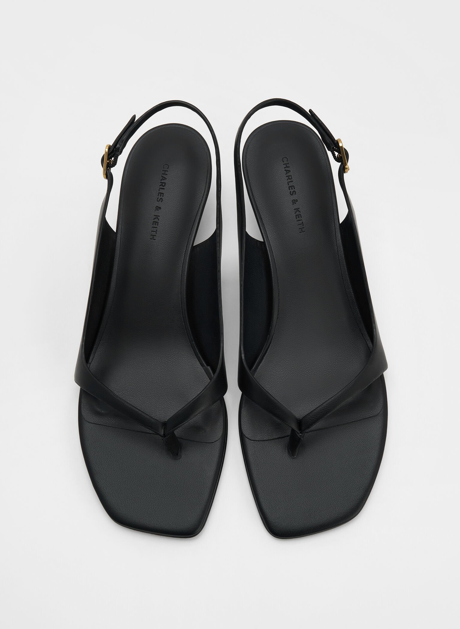 Rayne Square-Toe Kitten-Heel Thong Slingback Sandals, Black, hi-res