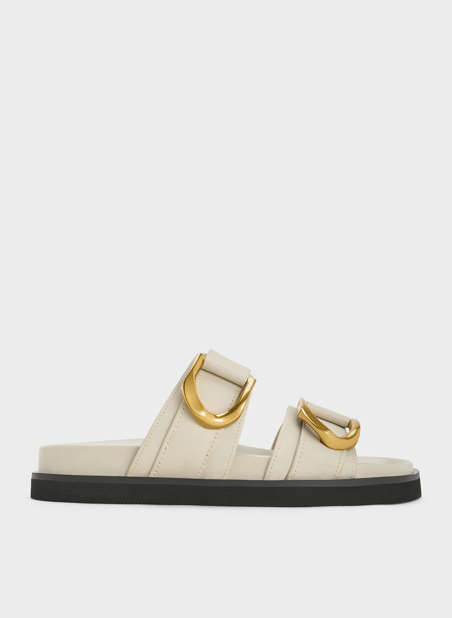Gabine Buckled Leather Slides, Chalk, hi-res