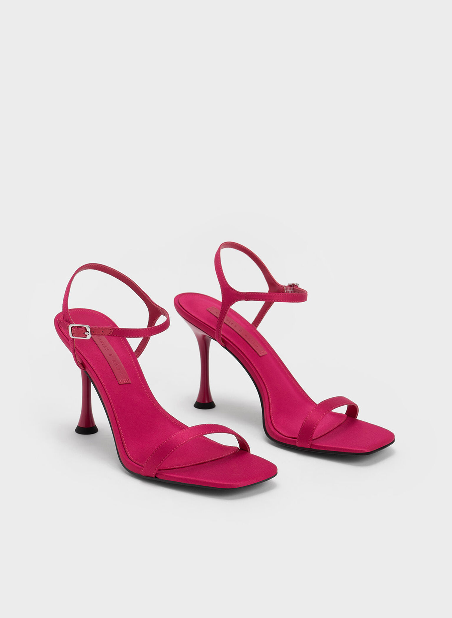 Spool Heel Satin Sandals, Red, hi-res