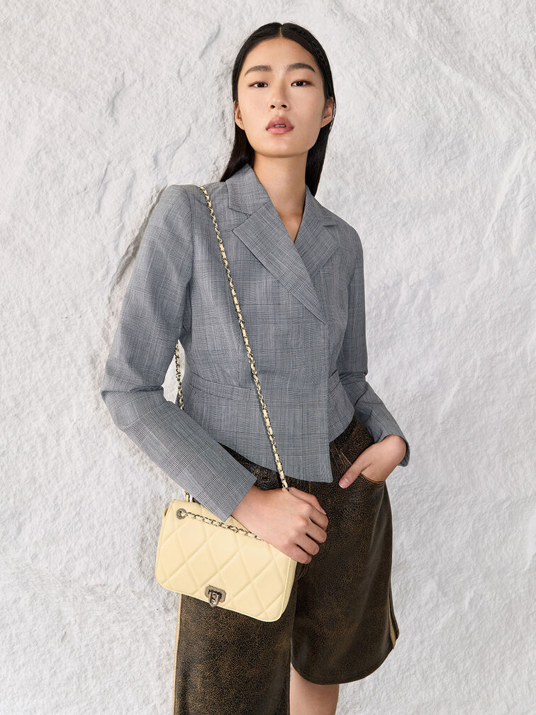 Arwen Diamond-Quilt Shoulder Bag, Butter Yellow, hi-res