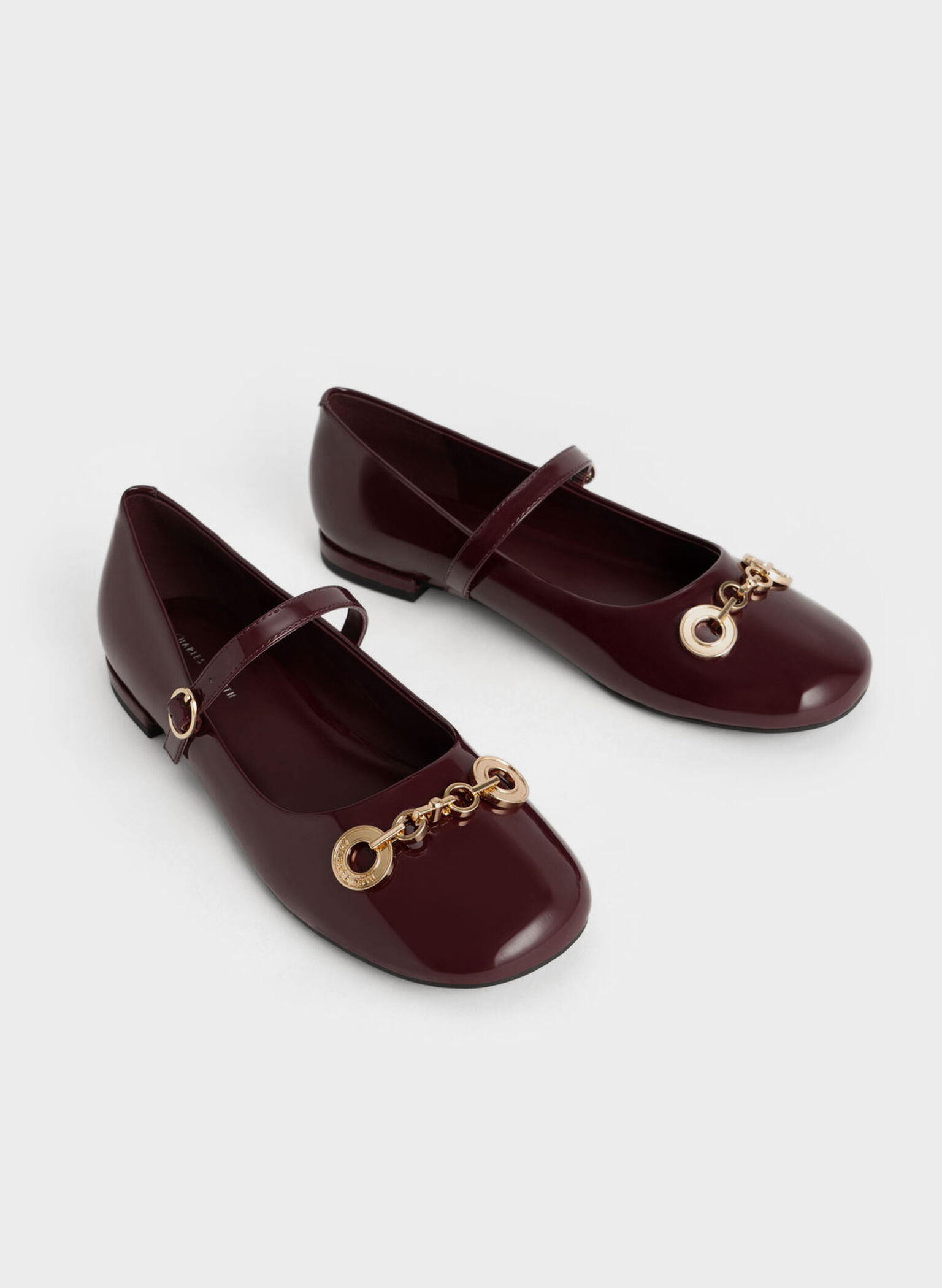 Circle Chain-Link Patent Mary Janes, Burgundy, hi-res