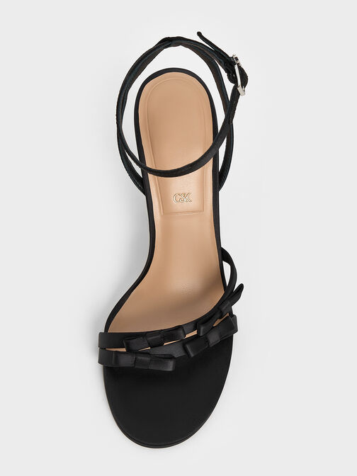 Jessy Recycled Polyester Bow Ankle-Strap Stiletto-Heel Sandals, Black Textured, hi-res