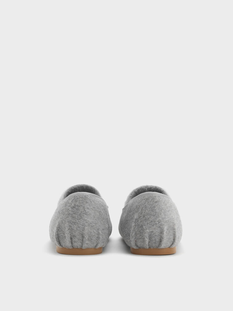 Winona Felt Bow Furry-Strap Mary Jane Flats, Light Grey, hi-res