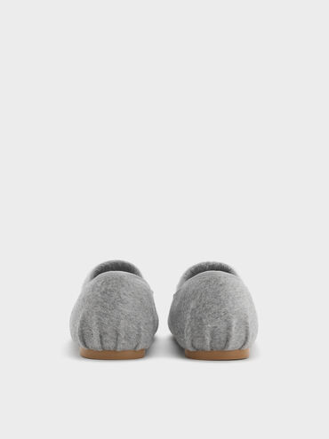Winona Felt Bow Furry-Strap Mary Jane Flats, Light Grey, hi-res