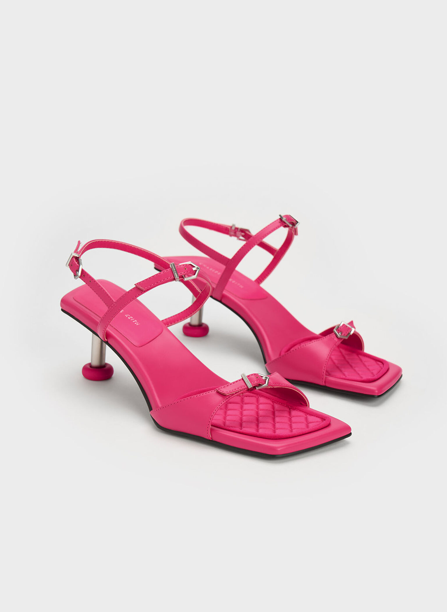 Sculptural Heel Buckled Sandals, Fuchsia, hi-res
