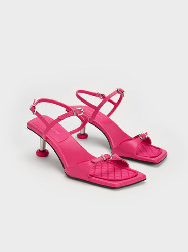 Sculptural Heel Buckled Sandals, Fuchsia, hi-res