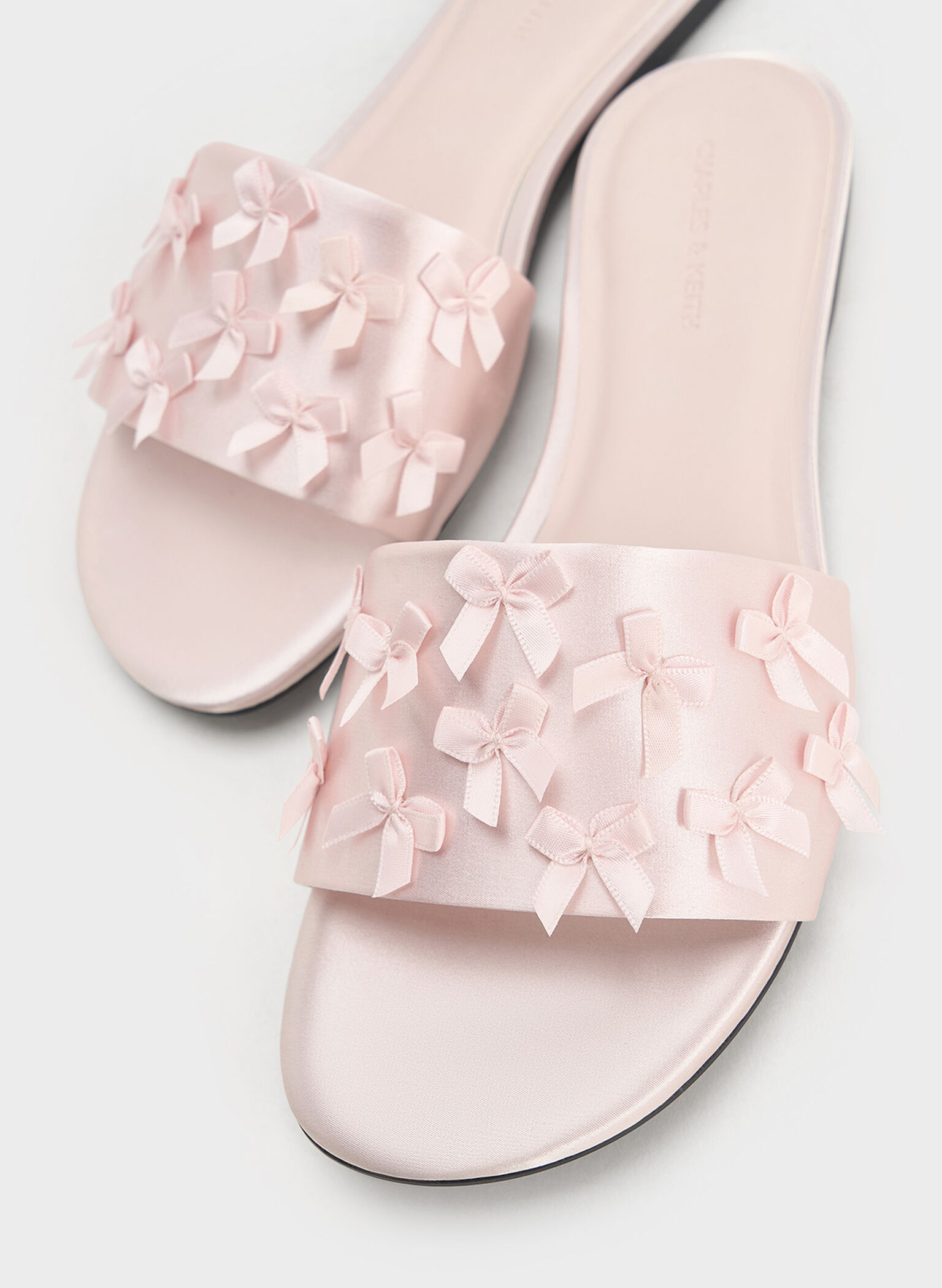 Satin Bow Slide Sandals, Blush, hi-res