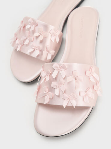 Satin Bow Slide Sandals, Blush, hi-res