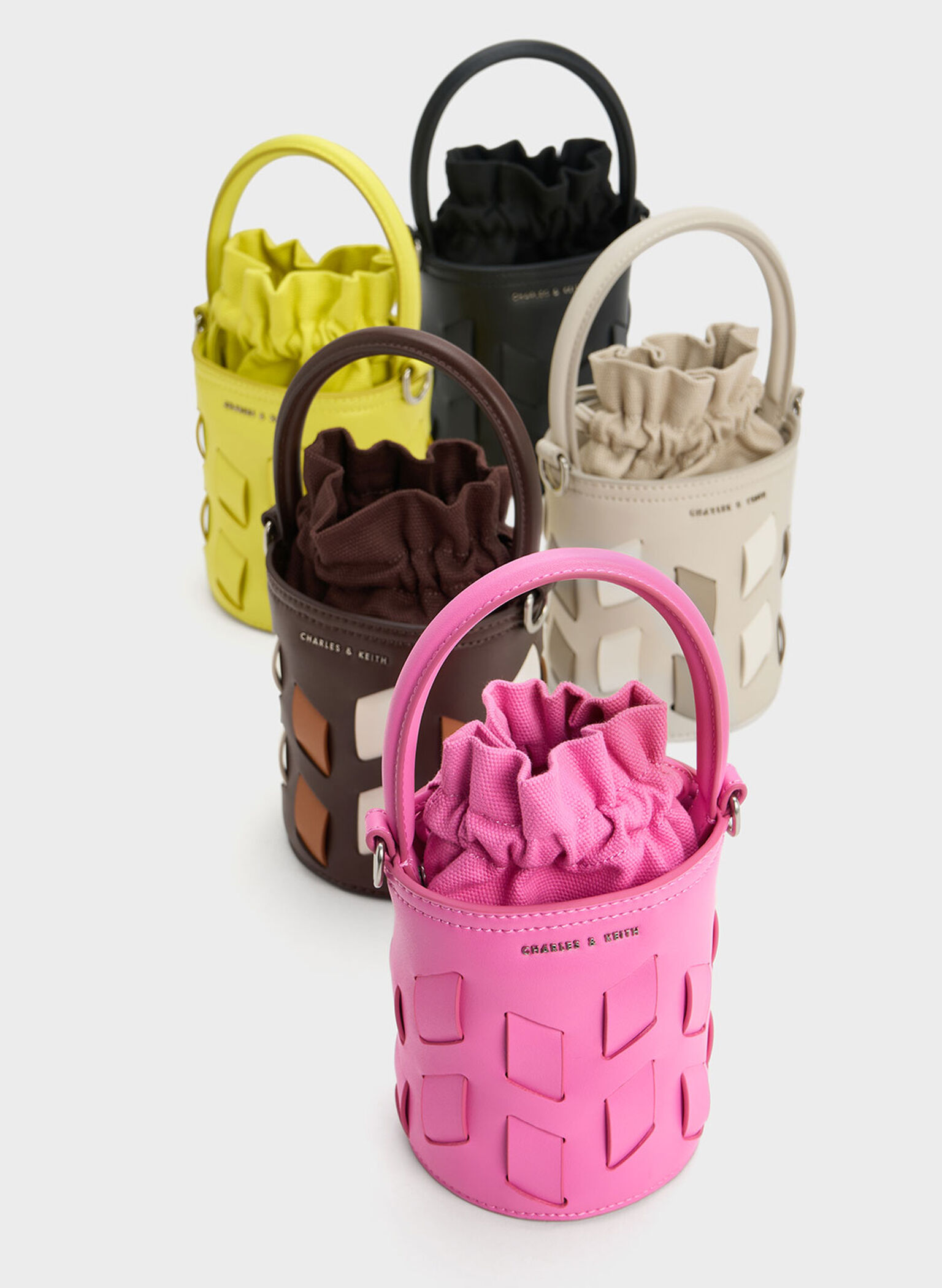 Canvas Panelled Bucket Bag, Dark Brown, hi-res