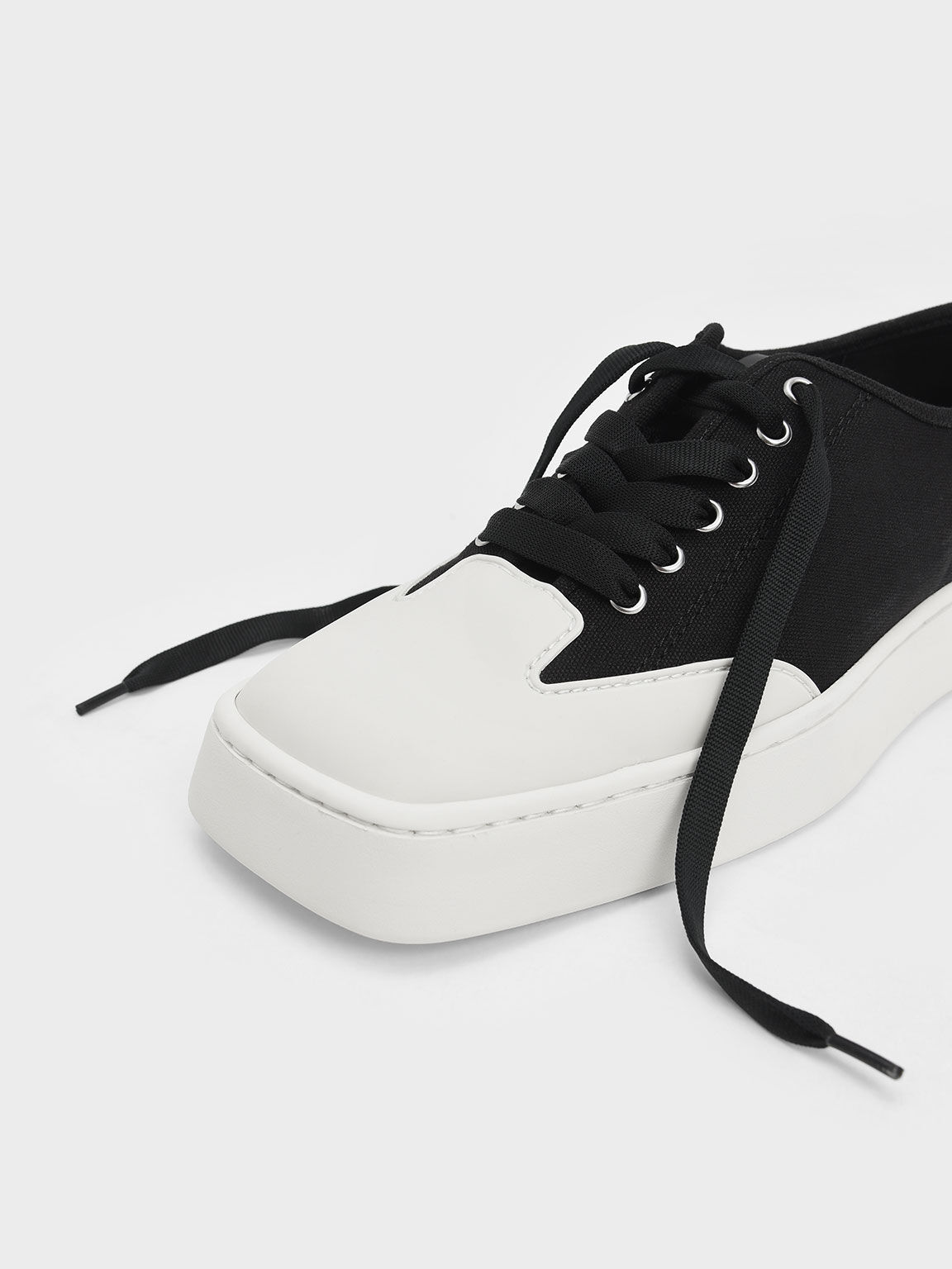 Two-Tone Low-Top Canvas Sneakers, Black, hi-res