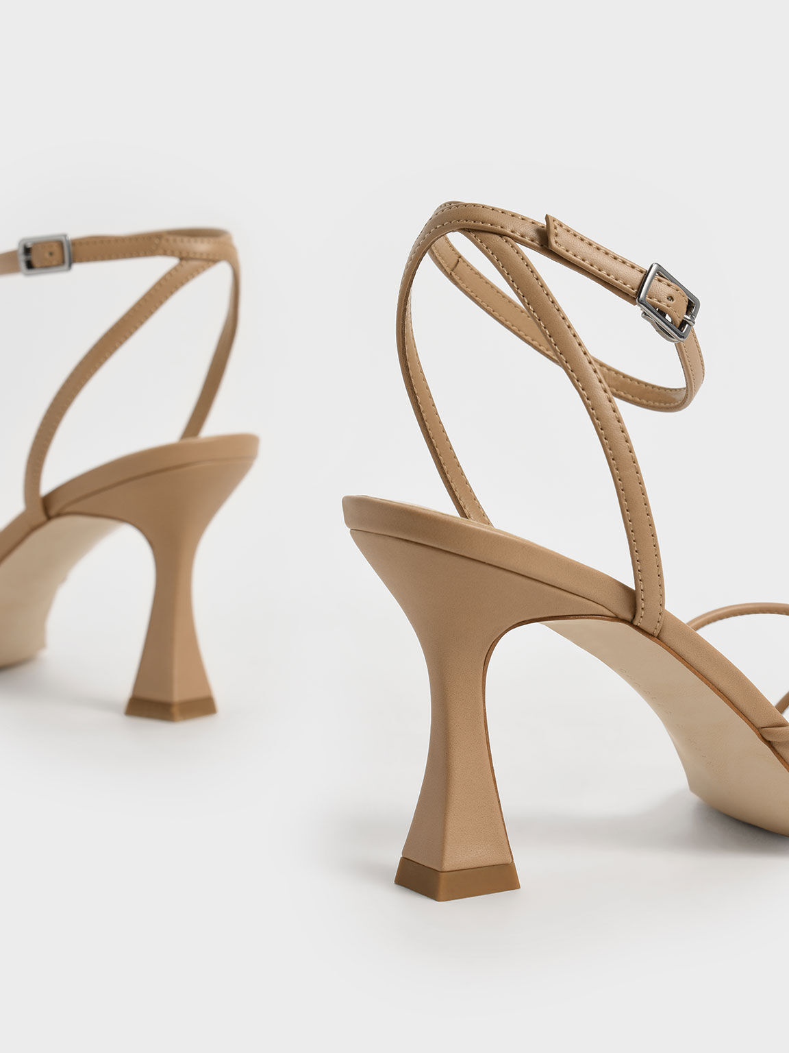 Ankle Strap Sculptural Heel Sandals, Camel, hi-res
