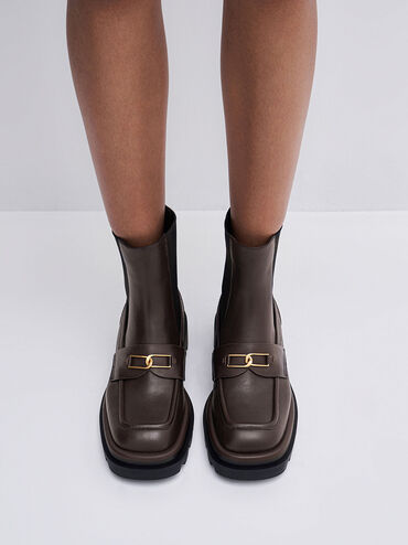 Gabine Leather Loafer Chelsea Boots, Dark Brown, hi-res