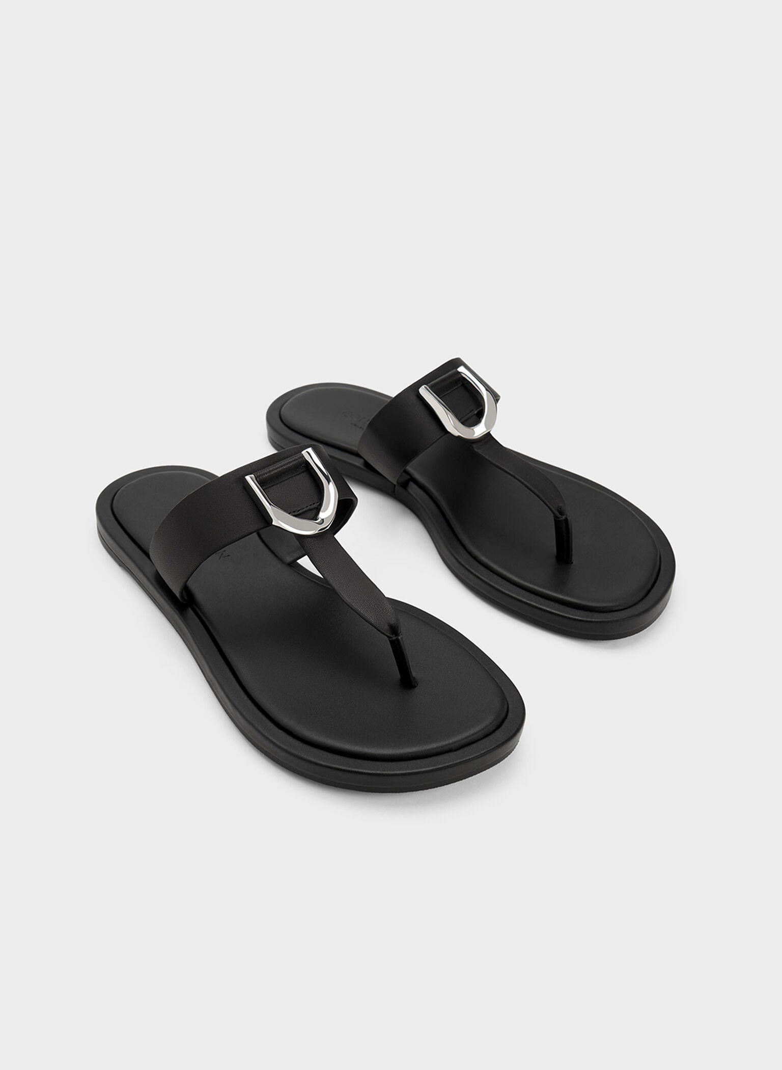 Gabine Leather Thong Sandals, Black, hi-res