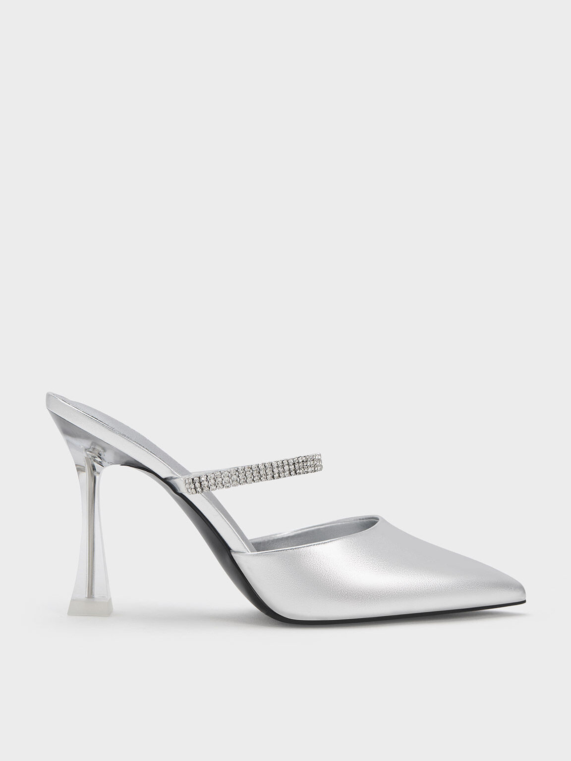 Gem Strap Metallic Mules Silver
