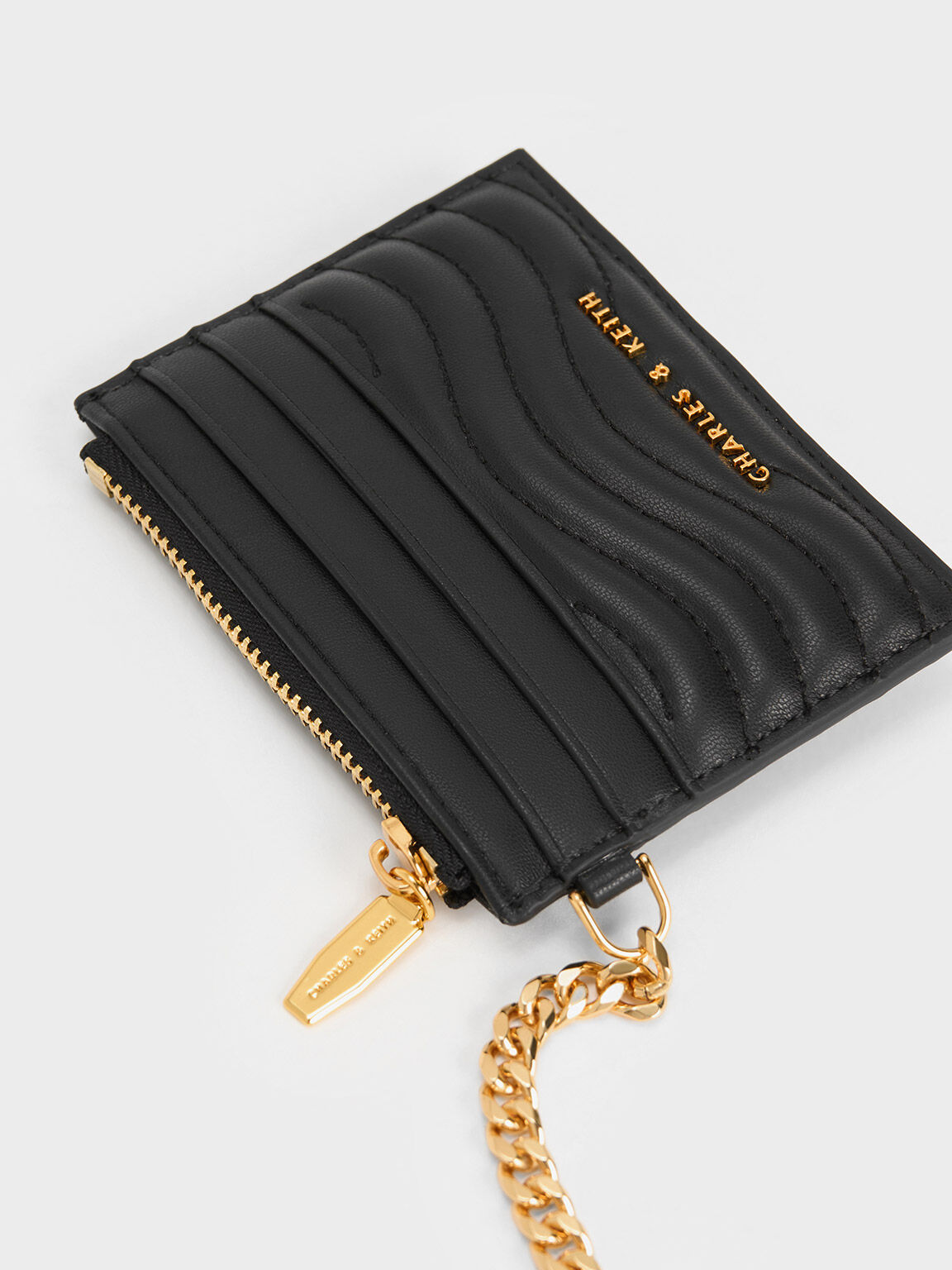 Aubrielle Stitch Trim Zip Card Holder Black