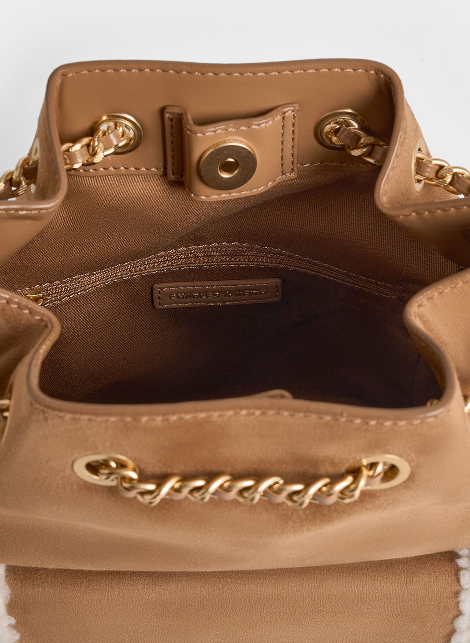 Donna Faux Suede Fur-Trim Backpack, Tan, hi-res
