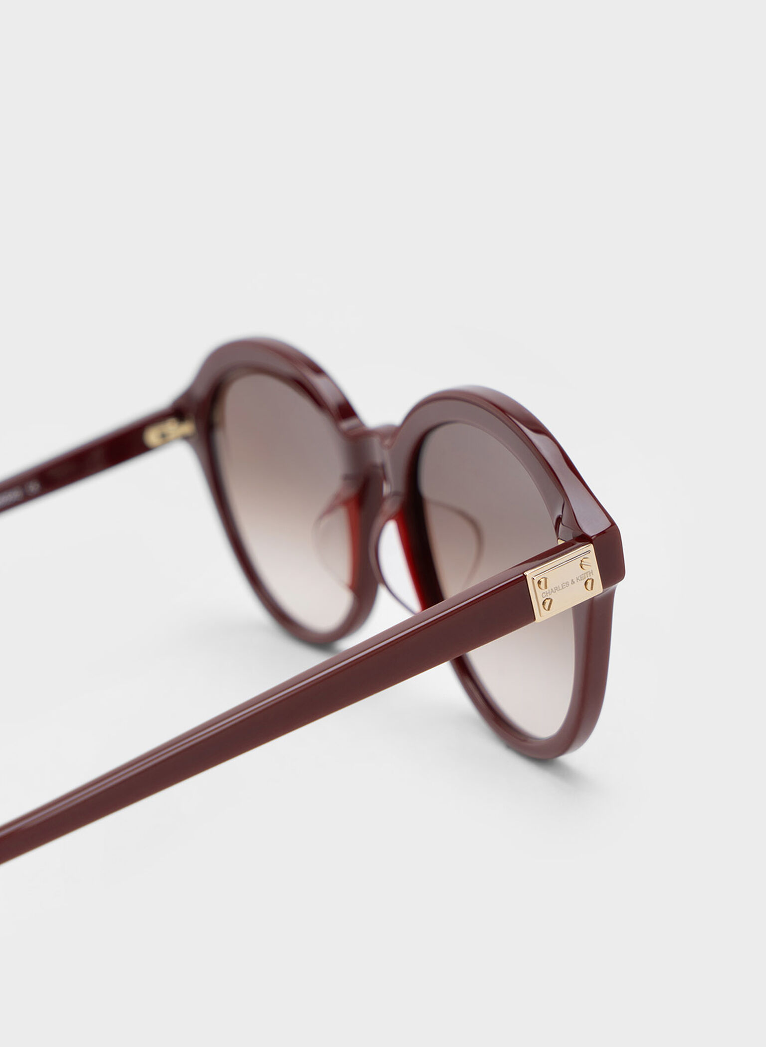 Recycled Acetate Round Cat-Eye Sunglasses, Burgundy, hi-res