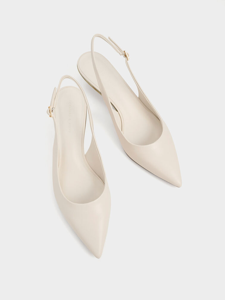Curtis Pointed-Toe Kitten-Heel Slingback Pumps, Chalk, hi-res