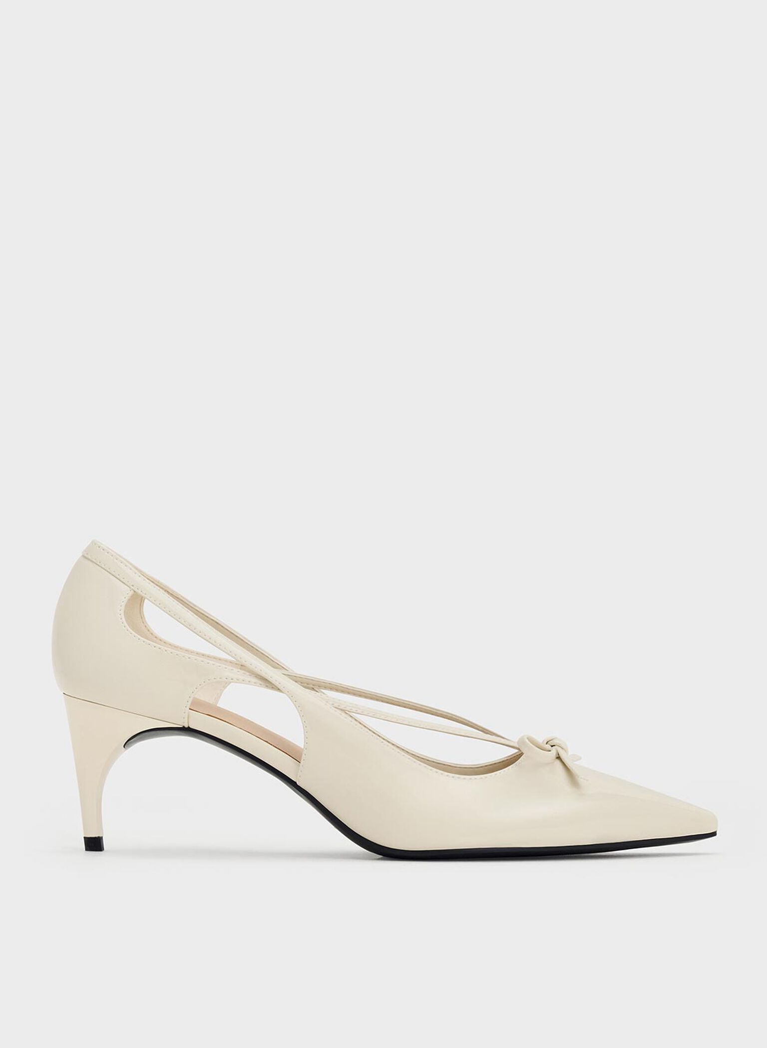 Patent Cut-Out Bow Kitten-Heel Pumps, Chalk, hi-res