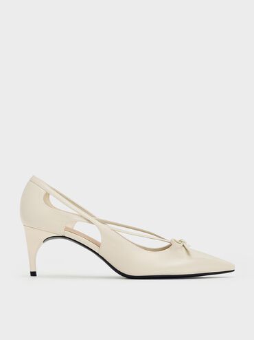 Patent Cut-Out Bow Kitten-Heel Pumps, Chalk, hi-res
