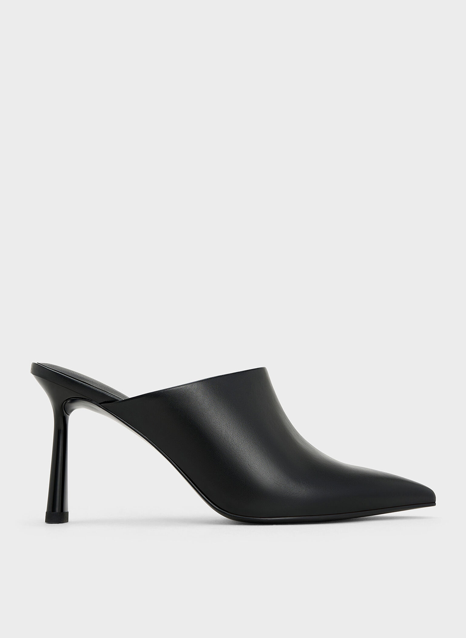 High-Vamp Pointed-Toe Heeled Mules, Black, hi-res