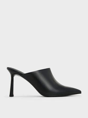 High-Vamp Pointed-Toe Heeled Mules, Black, hi-res