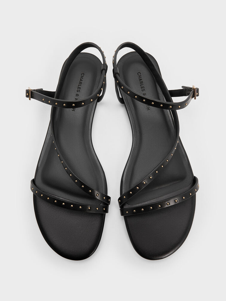 Studded Ankle-Strap Sandals, Black, hi-res