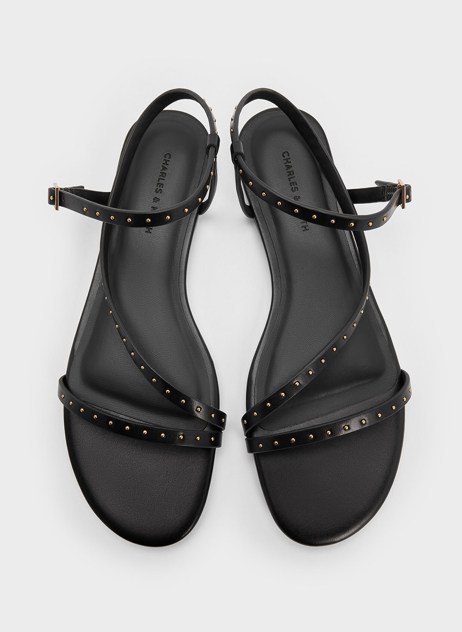Studded Ankle-Strap Sandals, Black, hi-res