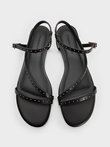 Studded Ankle-Strap Sandals, Black, hi-res