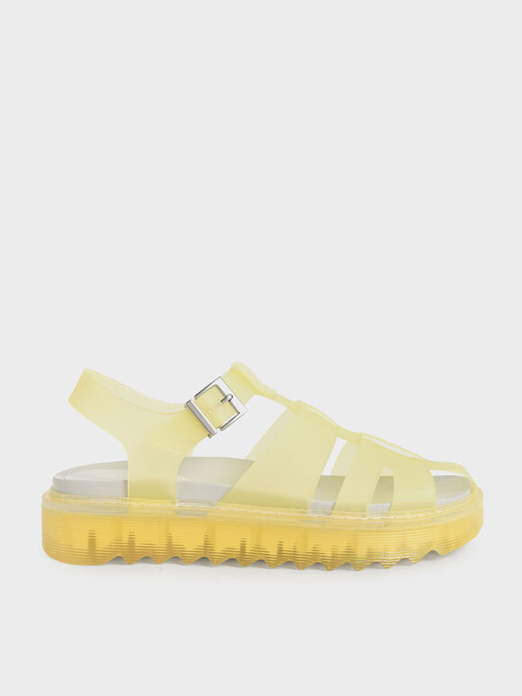 Translucent Caged Sandals, Yellow, hi-res