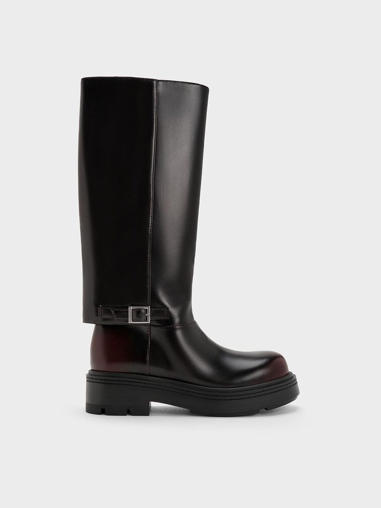 Davis Buckled Fold-Over Boots, Dark Brown, hi-res
