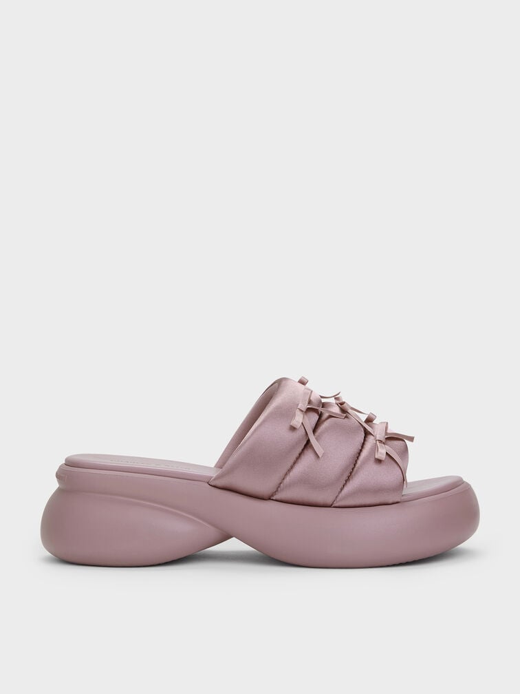 Recycled Polyester Bow Puffy Sports Sandals, Pink, hi-res