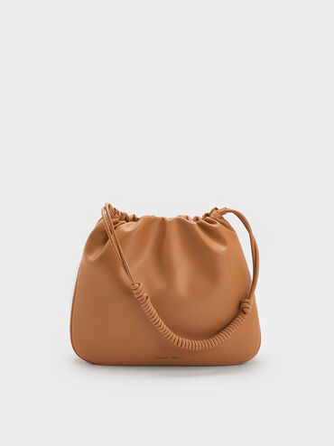 Lorelai Ruched Knotted-Strap Hobo Bag, Russet Brown, hi-res