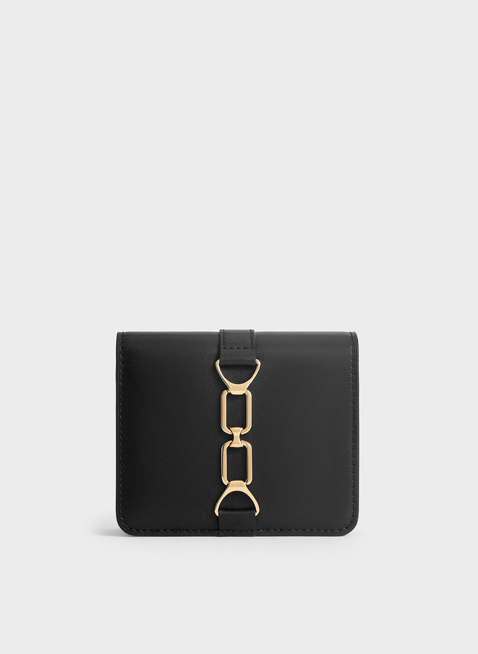 Agatha Chain-Accent Card Holder, Black, hi-res