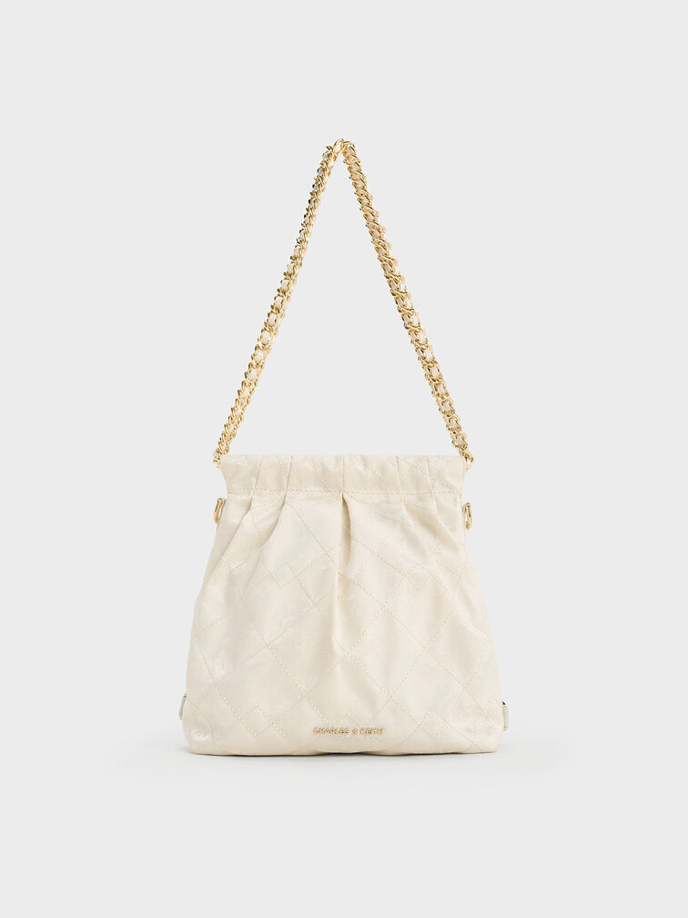 Duo Jacquard Chain-Handle Two-Way Backpack, Cream, hi-res