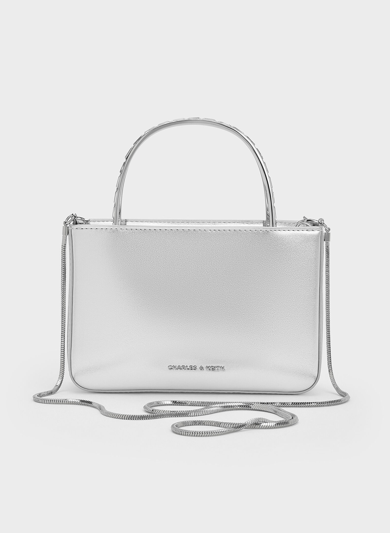 Satin Crystal-Embellished Top Handle Bag, Dusk Silver, hi-res