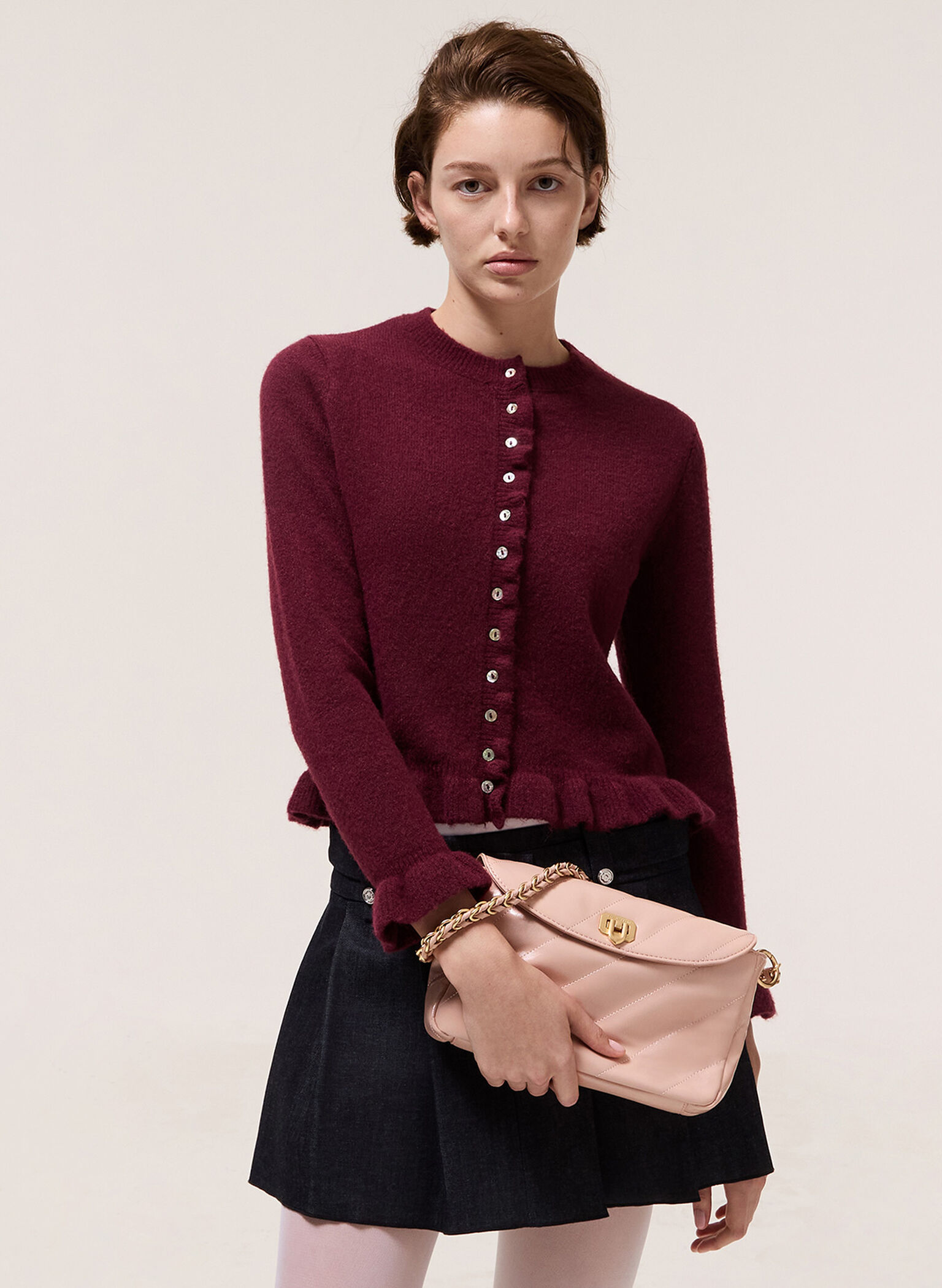 Fawn Panelled Front Flap Chain-Handle Bag, Light Pink, hi-res
