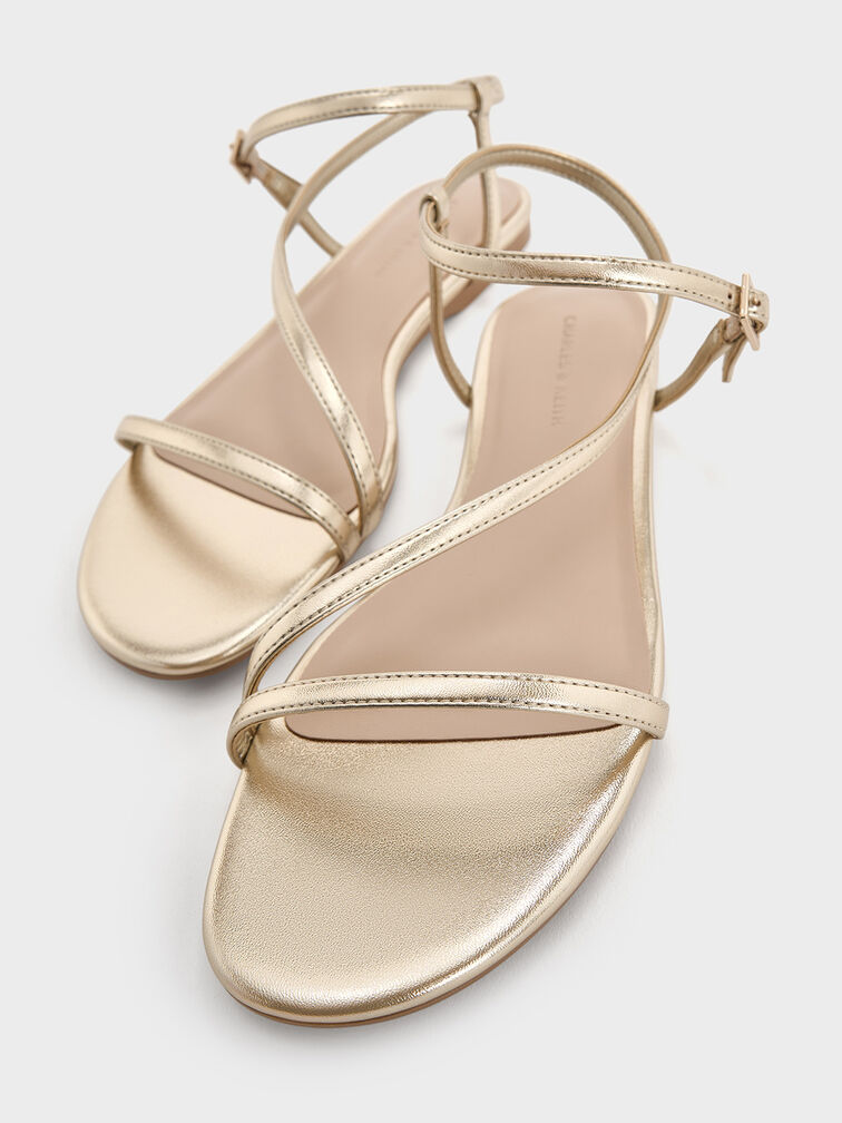 Metallic Ankle-Strap Sandals, Light Gold, hi-res
