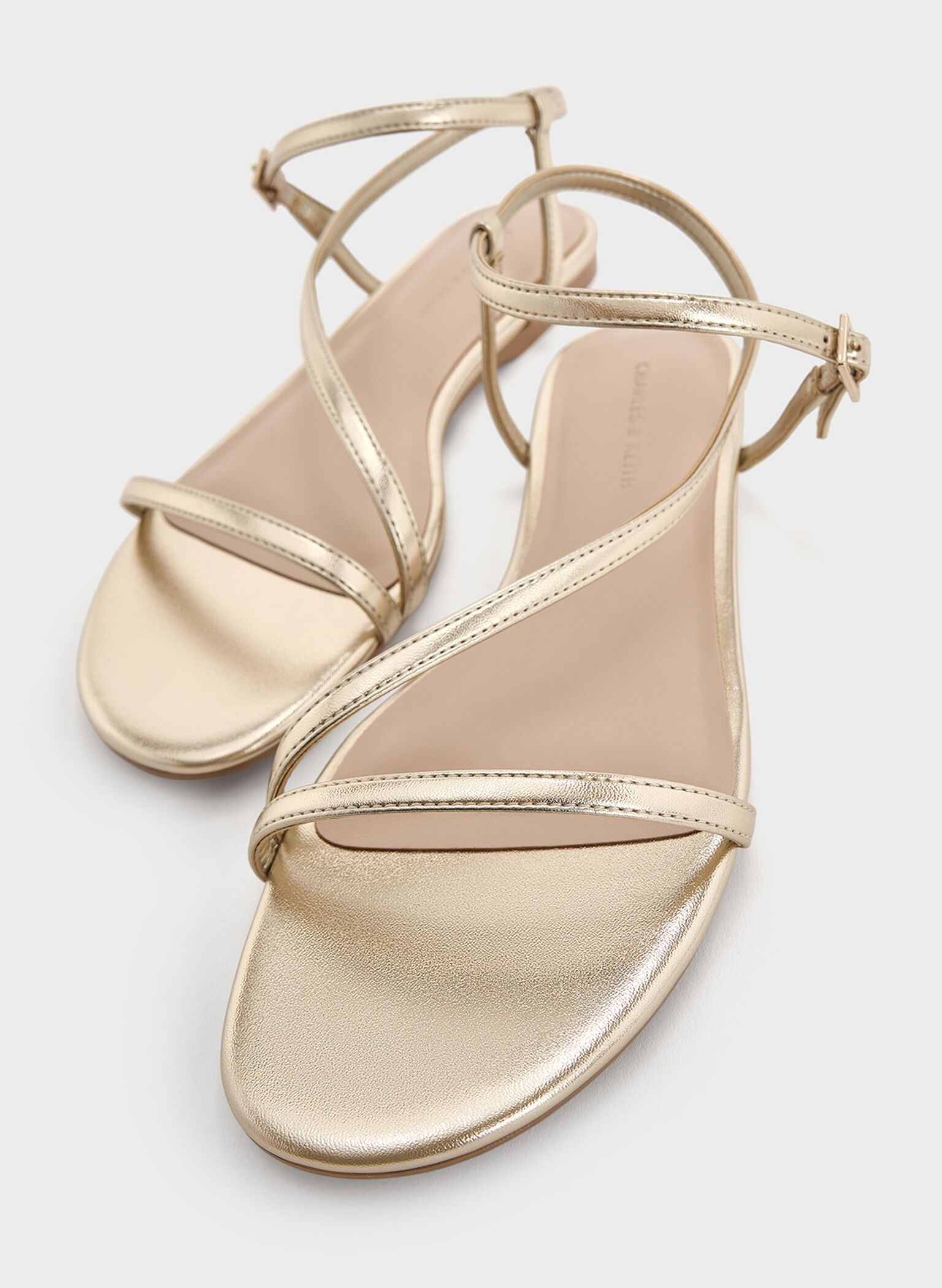 Metallic Ankle-Strap Sandals, Light Gold, hi-res