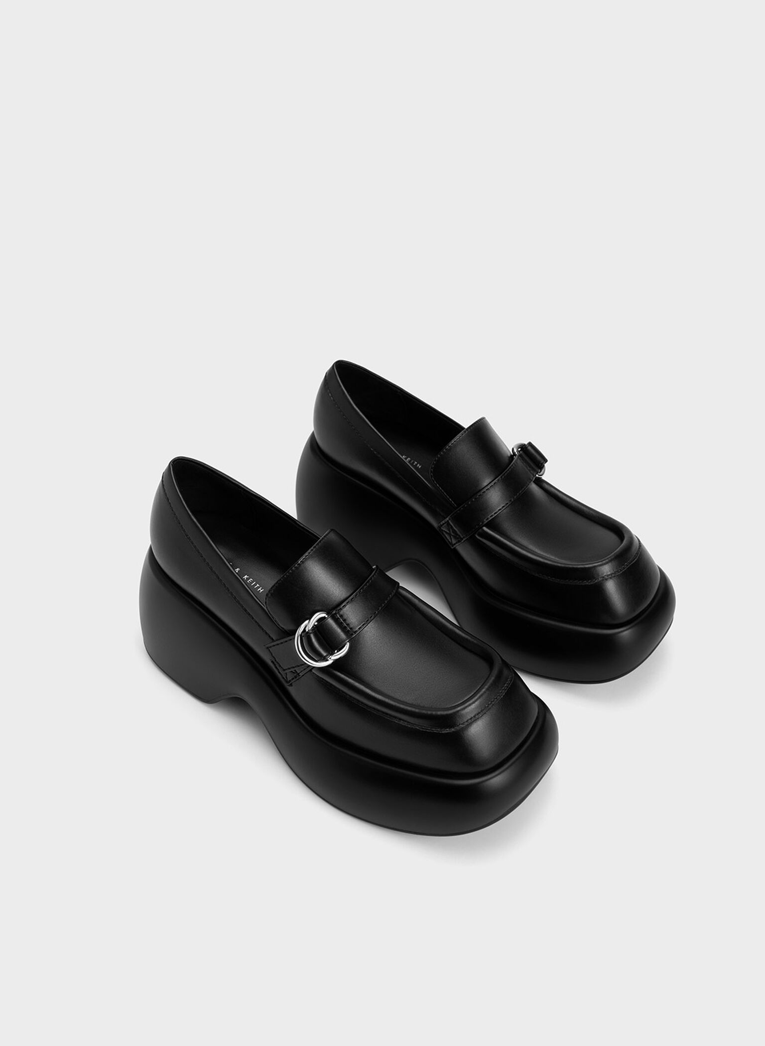 Black Buckled Platform Penny Loafers - CHARLES & KEITH UK