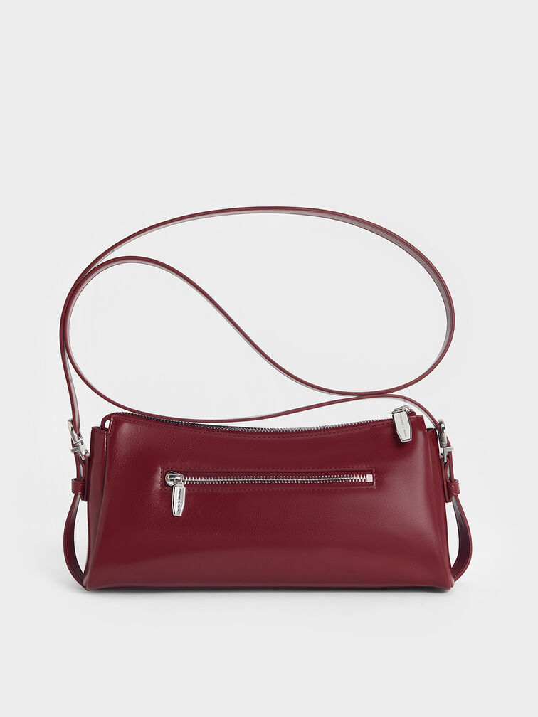 Rachel Elongated Front-Pocket Chain-Handle Bag, Burgundy, hi-res