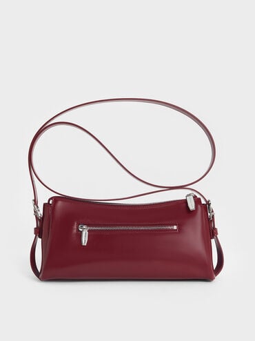 Rachel Elongated Front-Pocket Chain-Handle Bag, Burgundy, hi-res
